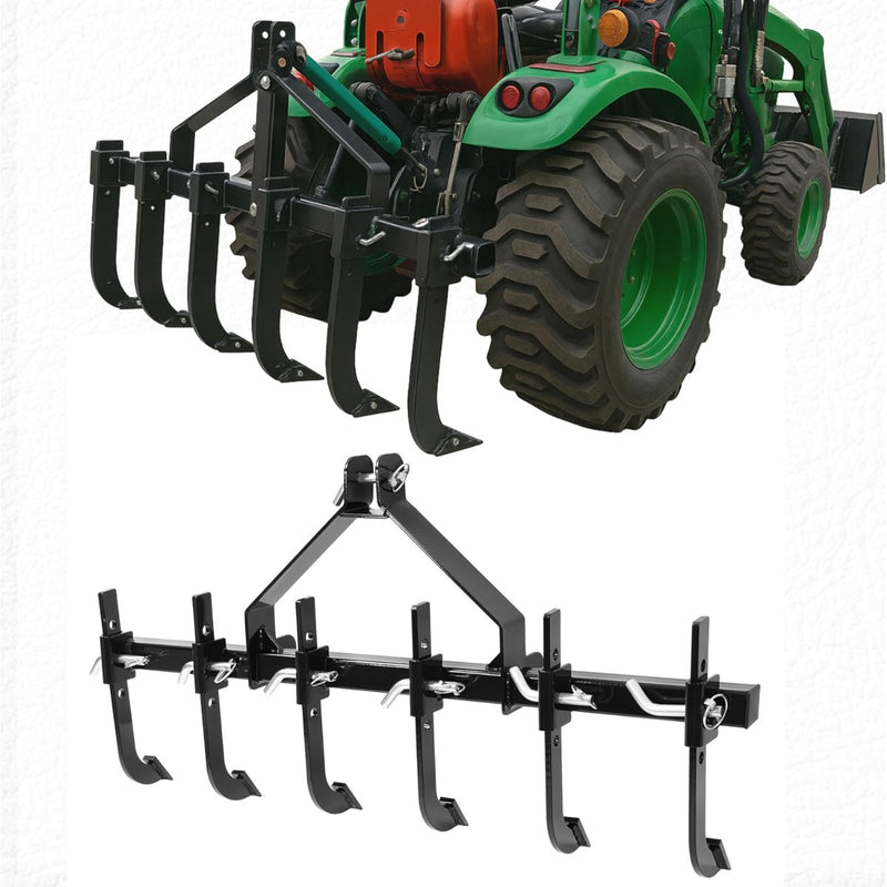 KUAFU 48" Chisel Plow Scarifier W/6 Adjustable Shanks Compatible with CAT-0 Tractors Detachable Cultivator 3-Point Plow Scarifier Implement for Pulverizing Soil, Ripping Through Roots