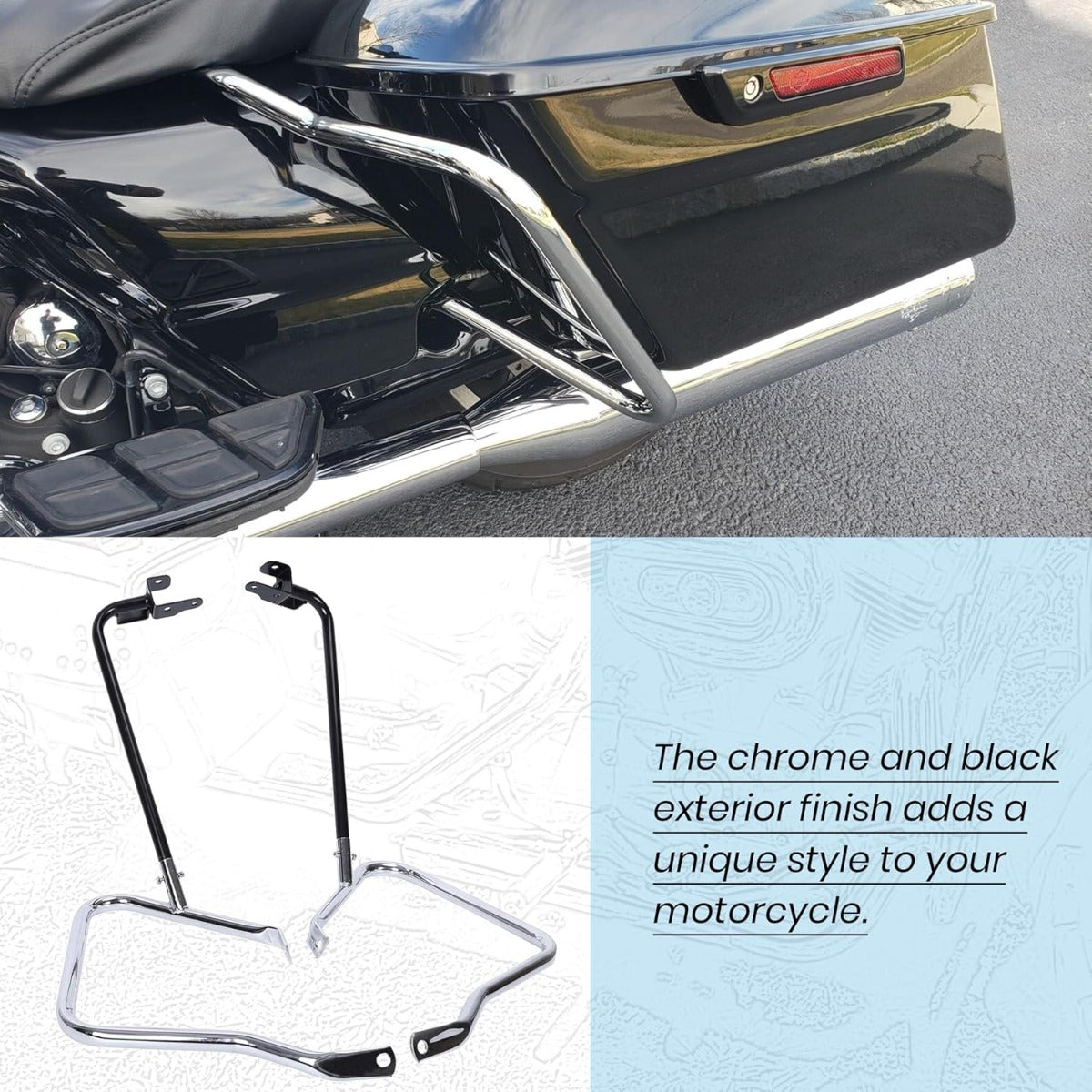ECOTRIC Saddlebag Bracket Guard Bars Compatible with 2014-2024 Harley Davidson Touring Street Road Glide FLH Saddle Bags Guard Support Bar Mount Chrome & Black