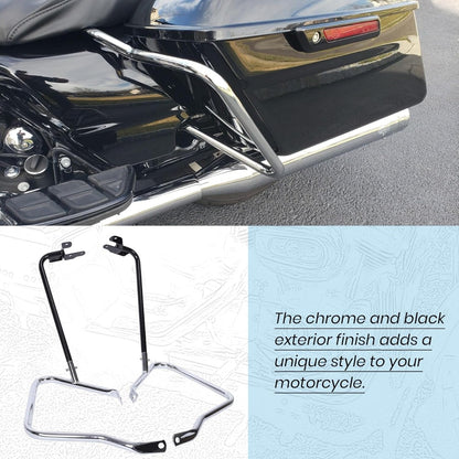 ECOTRIC Saddlebag Bracket Guard Bars Compatible with 2014-2024 Harley Davidson Touring Street Road Glide FLH Saddle Bags Guard Support Bar Mount Chrome & Black