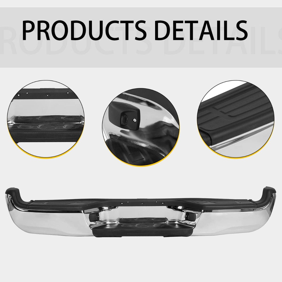 Rear Bumper Compatible With 2005-2015 Toyota Tacoma TO1103113 Bumper Assembly W/Pads Brackets and License Plate Lights Steel Chrome Fits Models With SR5 Package or Limited Package Only