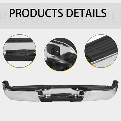 Rear Bumper Compatible With 2005-2015 Toyota Tacoma TO1103113 Bumper Assembly W/Pads Brackets and License Plate Lights Steel Chrome Fits Models With SR5 Package or Limited Package Only