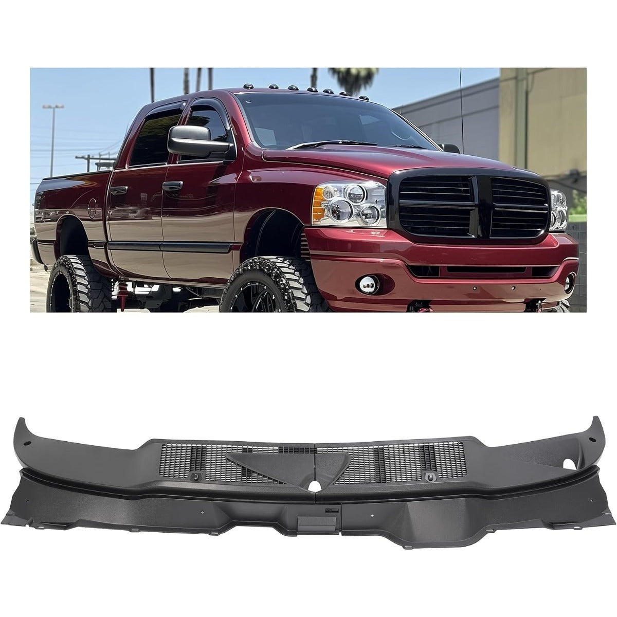 KUAFU Windshield Wiper Cowl Panel Compatible with 2002-2008 Dodge Ram 1500/2003-2009 Ram 2500/2003-2010 Ram 3500 Replacement for 55056006AE Cowl Vent Grille Plastic(ABS) Unfinished Black