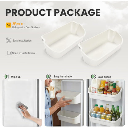 Kojem 240356401 Refrigerator Door Bin Shelf 2Pcs Compatible with Frigidaire Kenmore Refrigerator FFSS2614QS4A FFHS2611PFEA FFSS2614QE6A FFHS2622MSYA FFHS2611LBRA AP2116036 Replacement - White