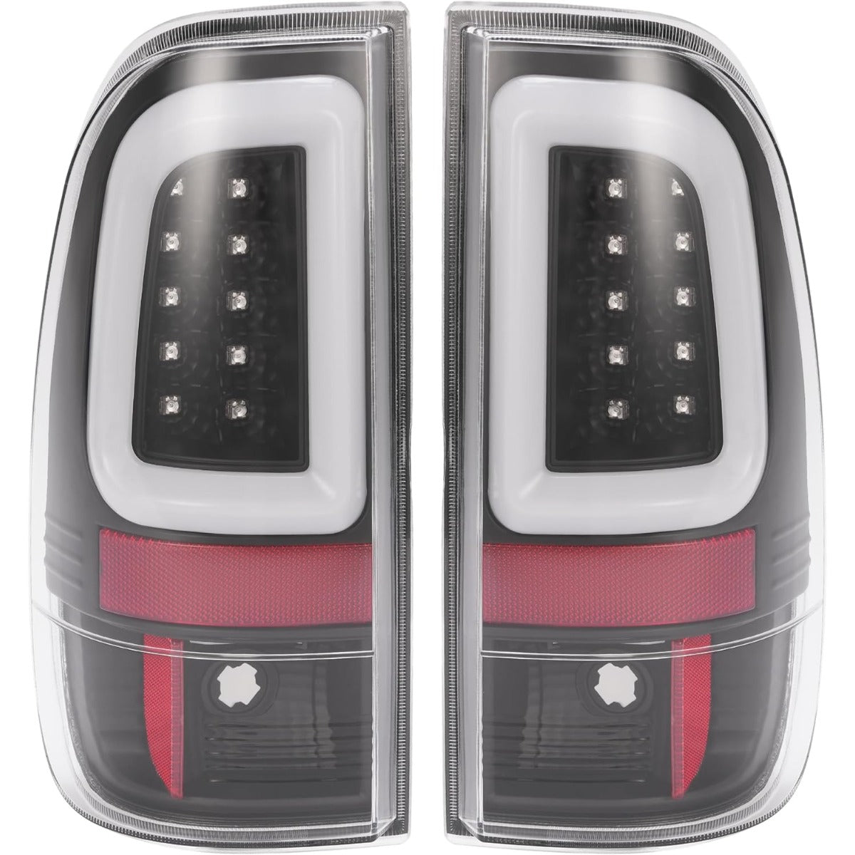 KUAFU Tail Light Pair Compatible with 2008-2016 Ford F-250 F-350 F-450 F-550 Super Duty Rear Lamp L&R W/LED Tube Bar W/O Halogens Bulbs (Clear Lens+Black Housing) Replacement for 7C3Z13404A 7C3Z13405A