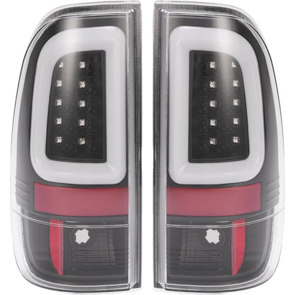 KUAFU Tail Light Pair Compatible with 2008-2016 Ford F-250 F-350 F-450 F-550 Super Duty Rear Lamp L&R W/LED Tube Bar W/O Halogens Bulbs (Clear Lens+Black Housing) Replacement for 7C3Z13404A 7C3Z13405A