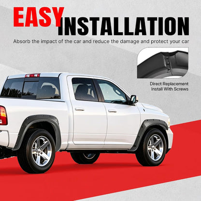 4Pcs Fender Flares Set Compatible with 2002-2009 Dodge Ram 1500 2500 3500 (Not Fit 06-09 8ft Bed Models) with Fleetside 76.3 inch Bed Pocket Riveted Front & Rear Wheel Arch Cover Protector
