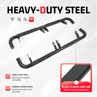 ALMULOO Side Step Compatible with 2003-2010 Hummer H2 / H2 SUT | Running Boards Step Bars Steel+409 Stainless Steel+Plastic Powder Coated Black