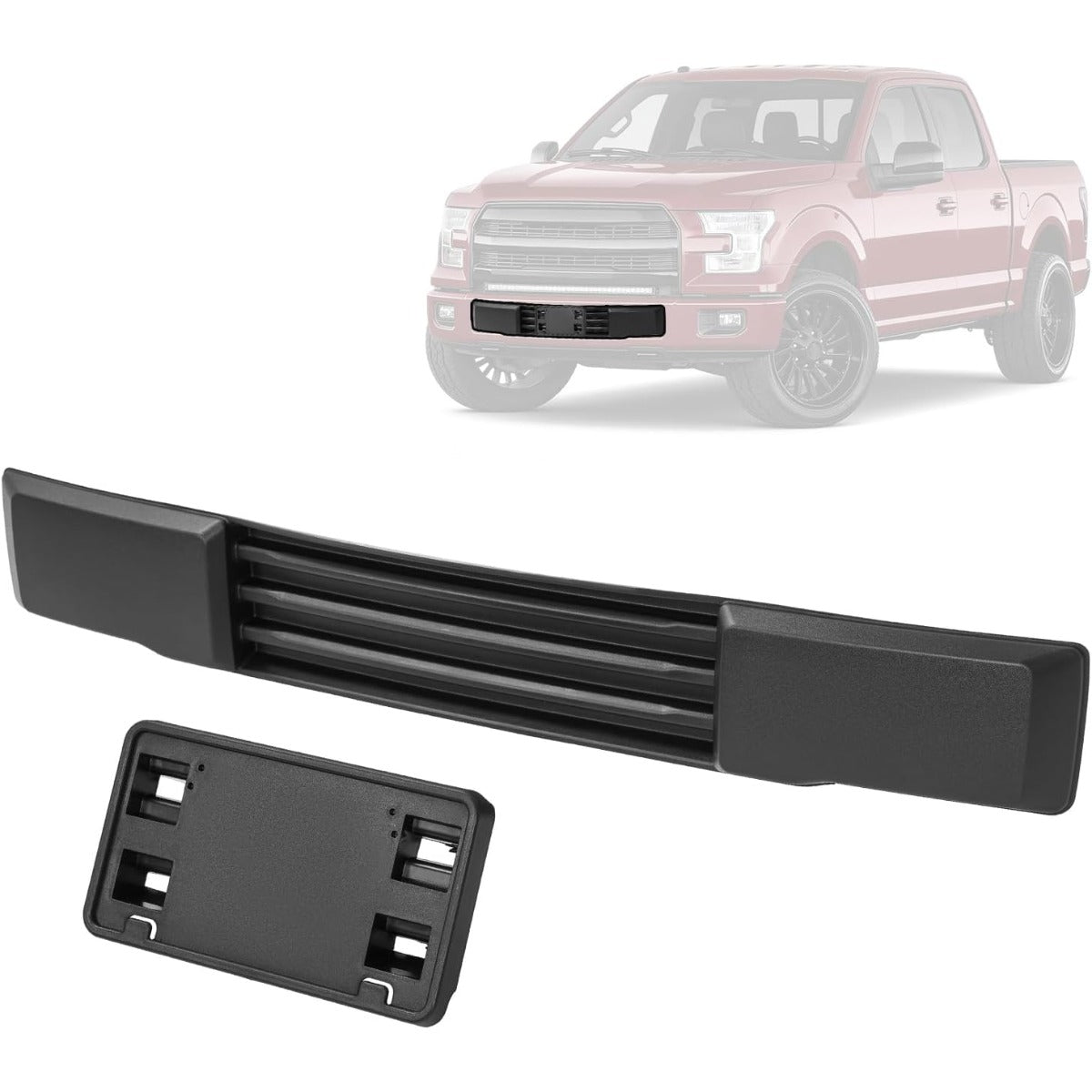 Front Bumper Cover Compatible With 2015 2016 2017 Ford F150 F-150 FO1044108 FL3Z-17E810-AA w/o Block Heater & Grille Shutters Lower Grille Trim Panel License Plate Bracket Mount Fascia Cover