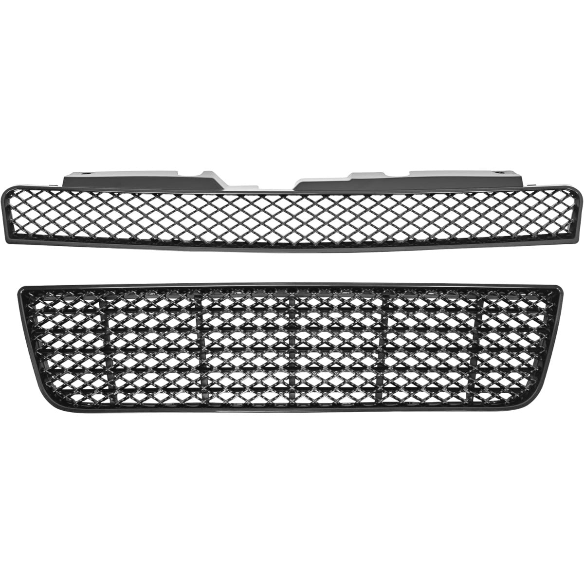 Front Bumper Upper + Lower Grille Compatible with 2006-2013 Chevy Impala 2014-2016 Chevrolet Impala Limited Replacement for GM1200551 Hood Black Mesh Grill Insert Guard Plastic(ABS+PP)