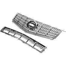 Front Bumper Upper & Lower Grille Kit Compatible with 2013-2016 Cadillac SRX Plastic Chrome Silvery Black Replacement for 22738992+22739004