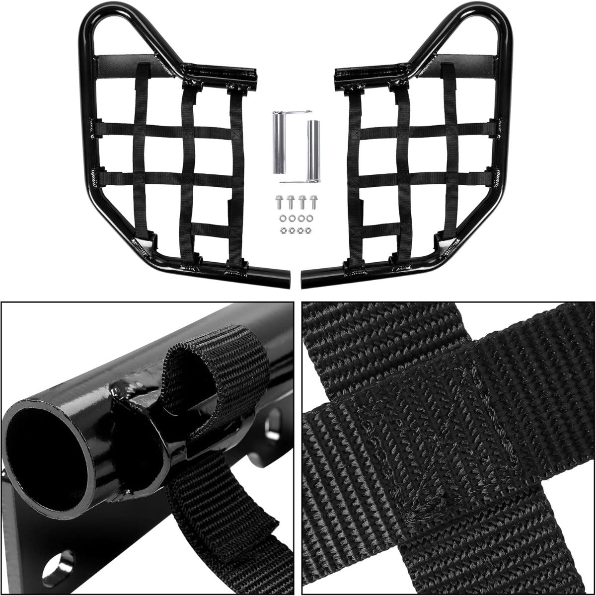 Side Step Nerf Bars Compatible with Yamaha Raptor 700 YFM 700 YFM700R Models Aluminium Foot Guard Pegs W/Black Webbing Nets