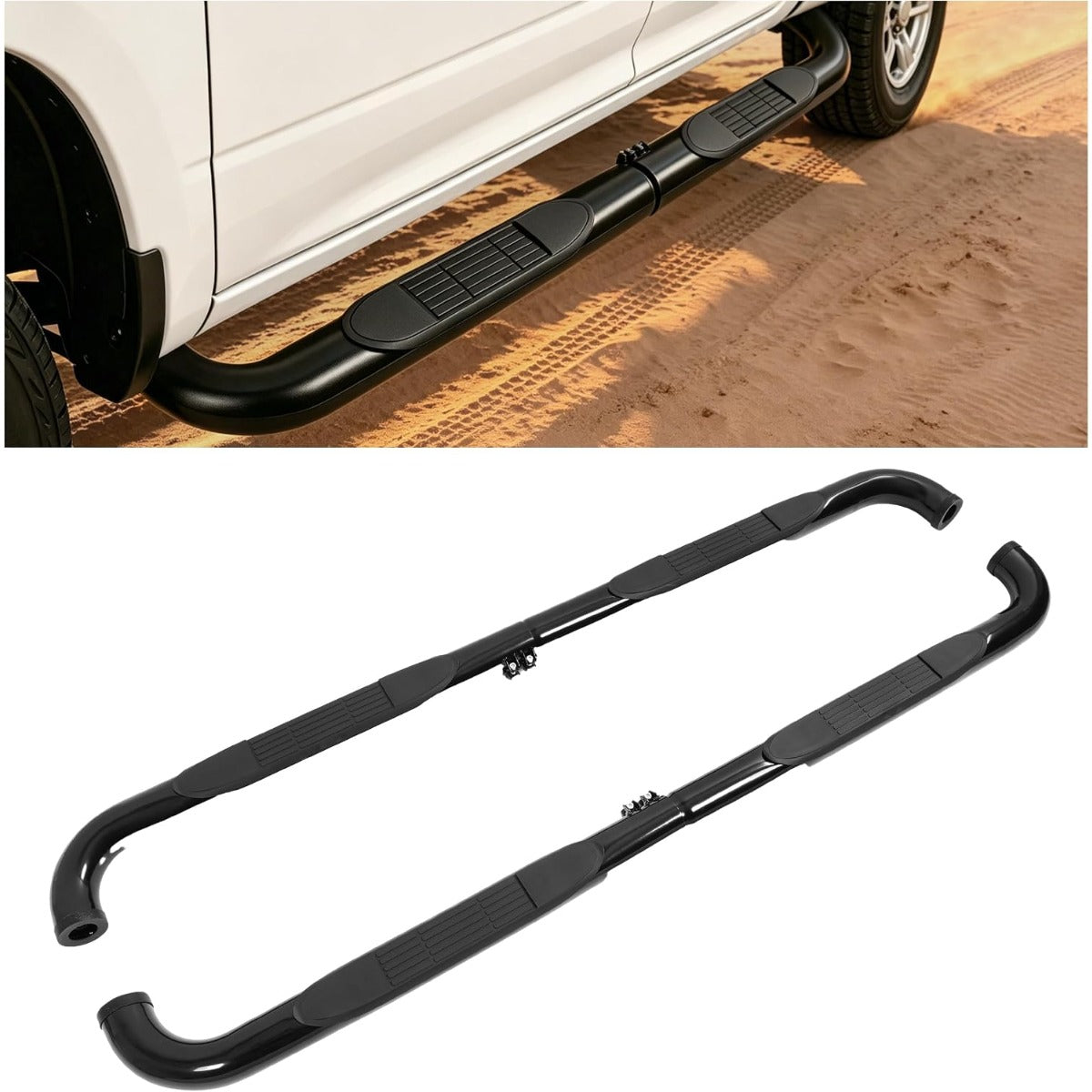 ALMULOO Pair Side Steps Compatible with 2004-2012 Chevy Chevrolet Colorado & GMC Canyon Crew Cab Running Boards Step Bars Steel+Plastic Powder Coated Black Left + Right Side