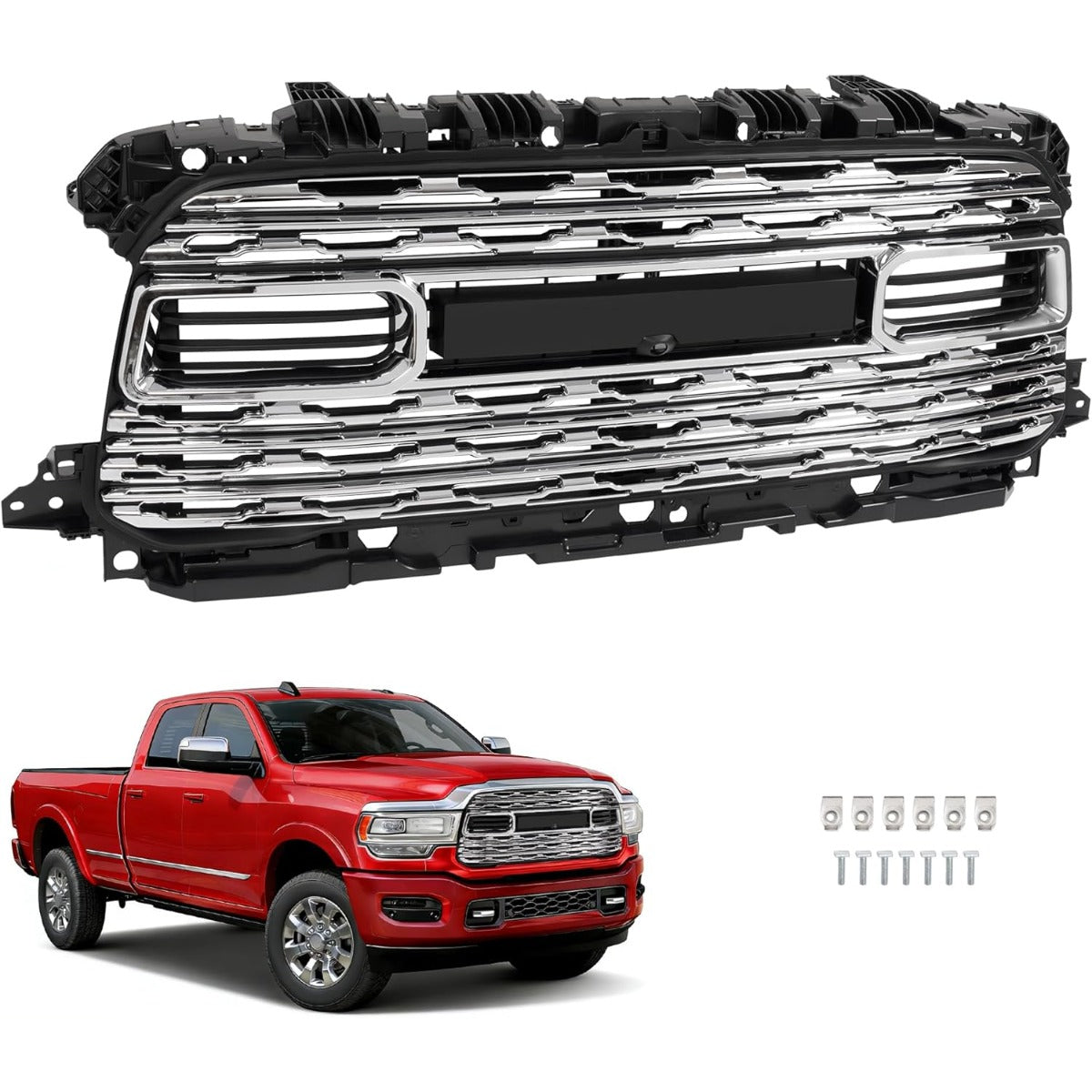 Front Grill Compatible with 2020-2024 Dodge Ram 2500/3500 Front Bumper Grille Plastic (ABS) Chrome+Painted Silvery+Black Replacement for 68516019AA