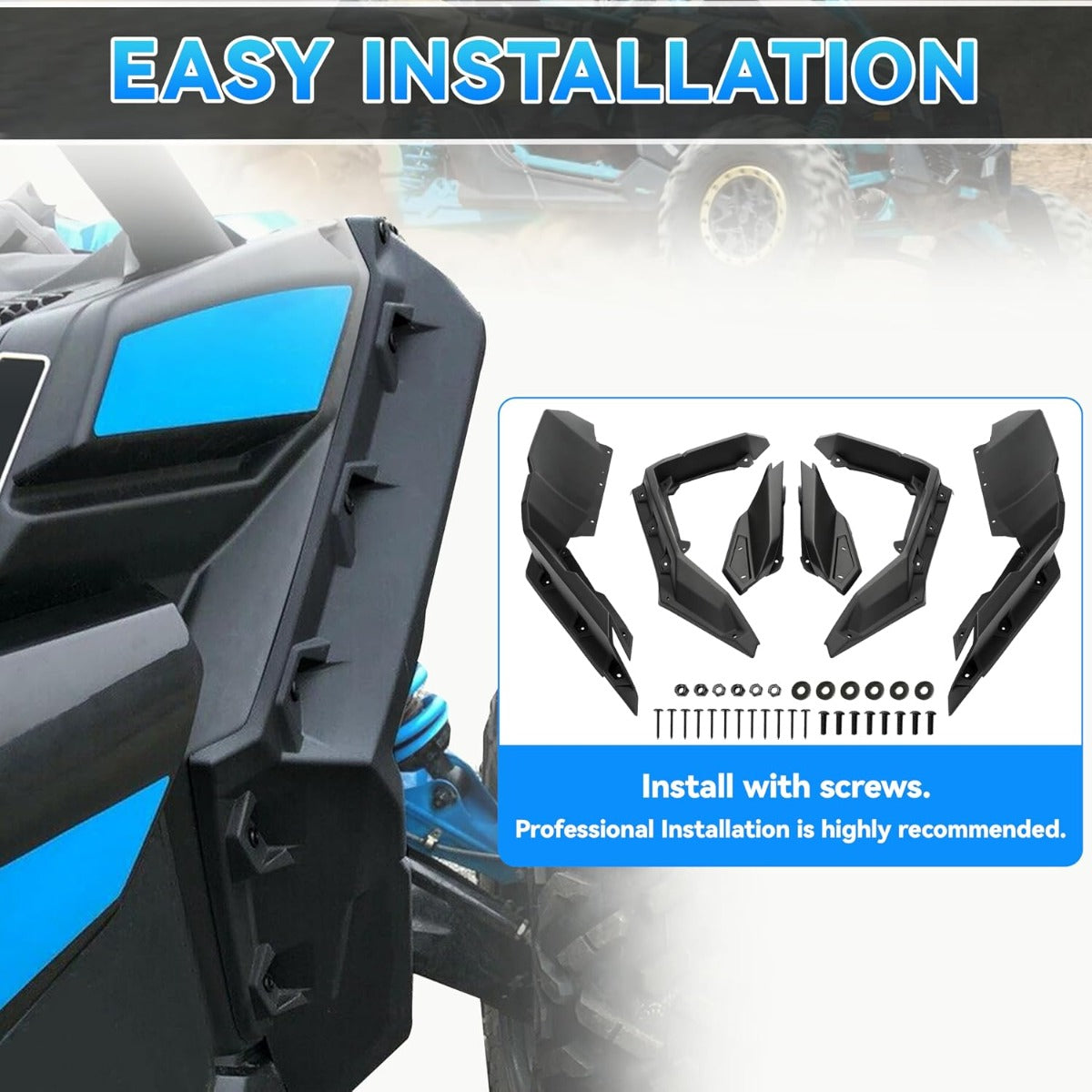 ECOTRIC Extended Fender Flares Compatible with 2017-2025 Can Am Maverick X3 Max/RR/Turbo/ 1000 Max Front & Rear Mud Flaps Mud Guard Replacement for 715002973 (6PCs)