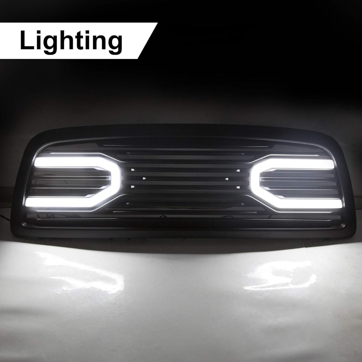 Front Bumper Grill Compatible with 2009-2012 Dodge Ram 1500 Hood Grille Replacement Shell (Black, W/Light)