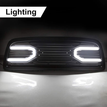 Front Bumper Grill Compatible with 2009-2012 Dodge Ram 1500 Hood Grille Replacement Shell (Black, W/Light)