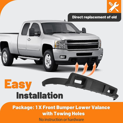 Front Bumper Lower Valance Compatible with 2011-2014 Chevrolet Chevy Silverado 2500 HD 3500 HD Replacement for 19370763 22755086 25883354 GM1092213 w/Towing Holes Air Deflector Plastic(PP)