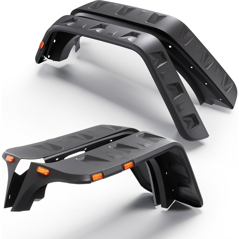 Fender Flares w/LED Side Maker Compatible with 2007-2018 Jeep JK Wrangler 2/4 Door Model Unlimited Rubicon Unlimited, Pocket-Riveted Style Smooth Matte Black Wheel Flares Cover 4Pcs LYAP-197