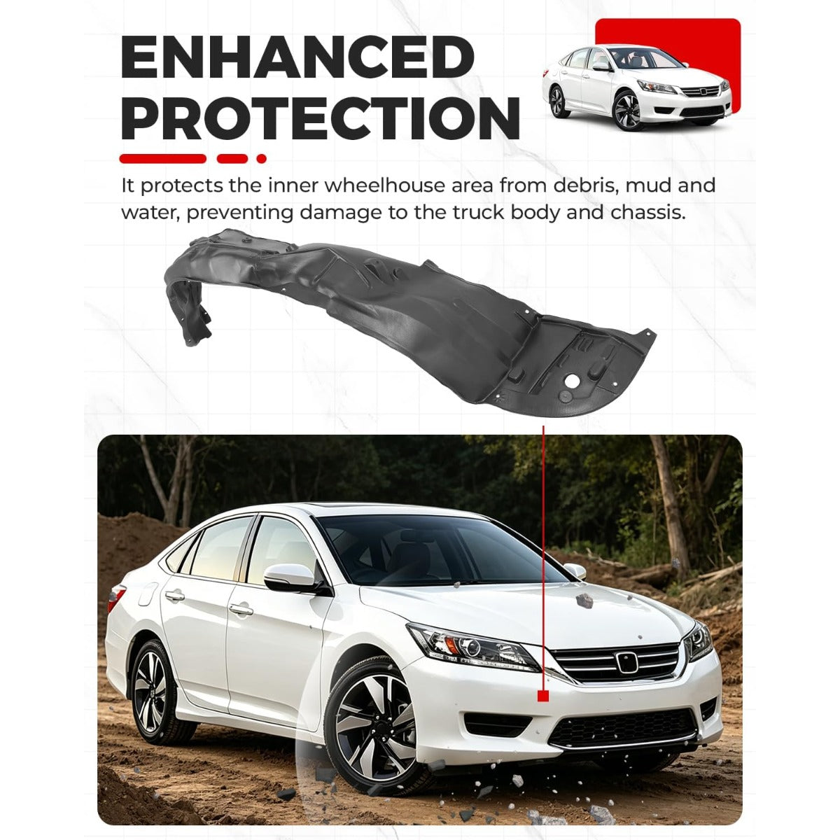 HECASA Front Inner Fender Liner Compatible with 2013-2015 Honda Accord Sedan Replacement for 74100T2AA00 HO1249150, Splash Shield Guard Right Passenger Side