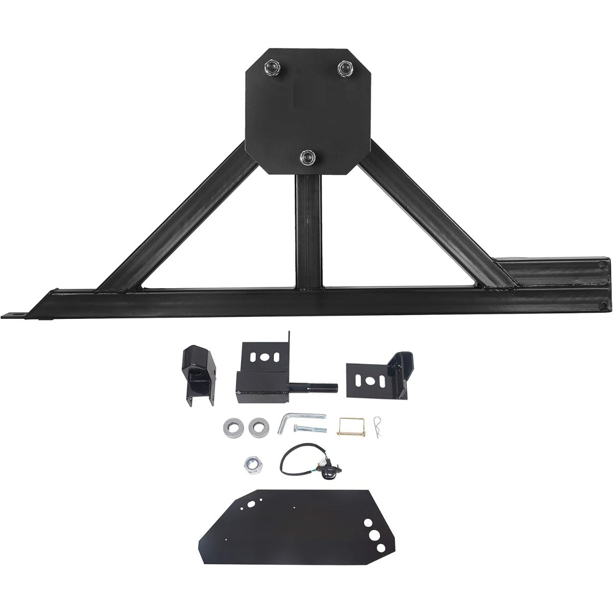 Spare Tire Carrier Mount Compatible with Hummer H2 with Rear License Plate Relocating Kit w/Light Black