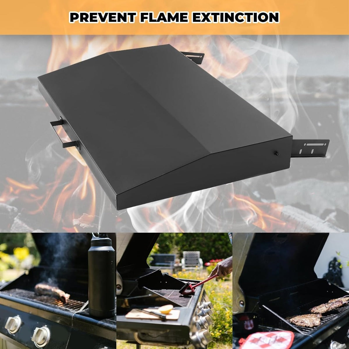 36 inch Hinged Lid Cover Compatible with Blackstone Griddle Grill Lid Hard Cover with Rear Grease Collection Powder Coated Black LYOM-018-B