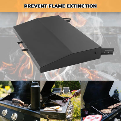 36 inch Hinged Lid Cover Compatible with Blackstone Griddle Grill Lid Hard Cover with Rear Grease Collection Powder Coated Black LYOM-018-B