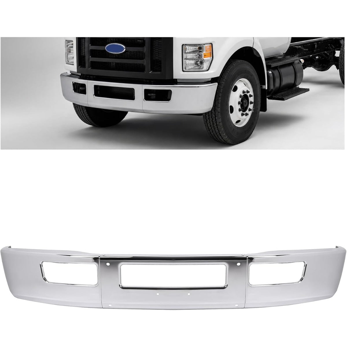 ALMULOO Front Bumper 3Pcs Compatible with 2005-2015 Ford F-650 F-750 Steel Chrome Silvery