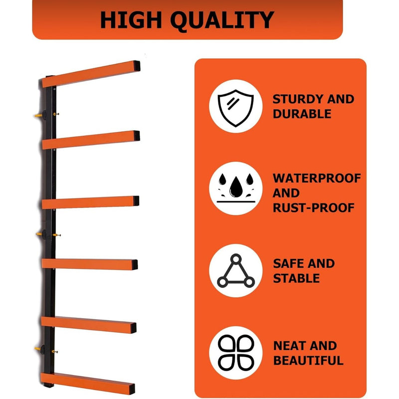Lumber Rack Wall Mount Wood Organizer Lumber Organizer - Heavy Duty Metal 6 Levels Shelf Lumber Storage Rack Max 600 Lbs (1 Pack), Indoor & Outdoor Use - Orange LYA-077