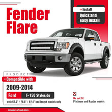 Fender Flares Compatible with 2009-2014 Ford F-150 | Styleside Bed 67.0"/78.8"/97.4", Excludes Platinum & Raptor Models, Pocket Rivet Style, Textured Black, 4PCS