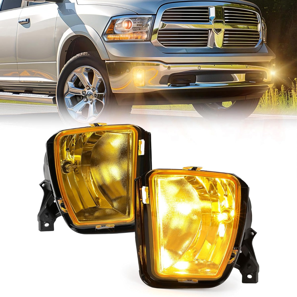 HECASA 2Pcs Fog Lights Compatible with 2013-2022 Ram 1500/1500 Classic Replacement for 68104821AC 68104820AC Front Bumper Driving Lamp w/Bulbs Yellow Lens LH & RH