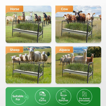 Pasture Hay Feeder 2 in 1 55 Gallon Livestock Feed Trough with 22