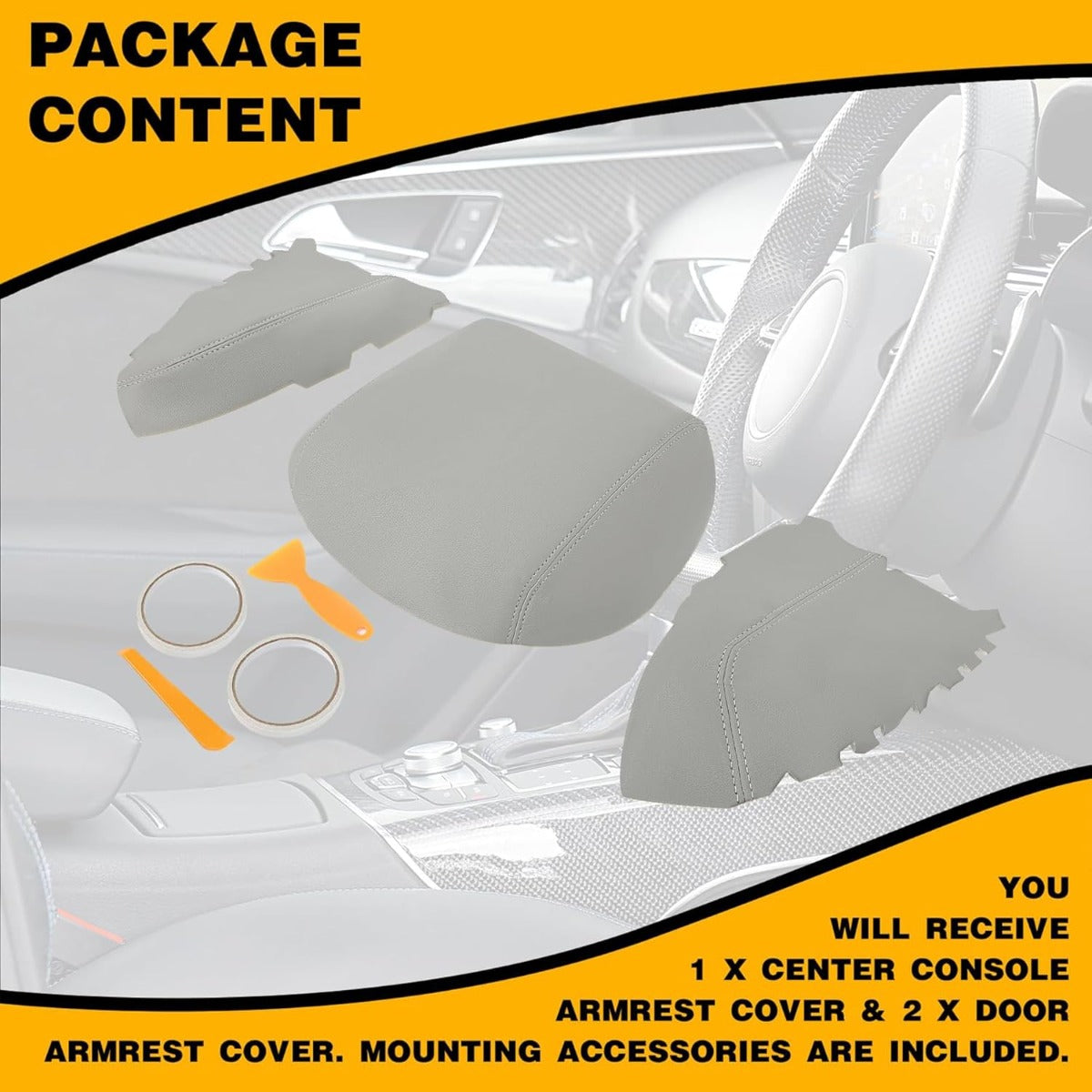 KUAFU Center Console Armrest Cover & Door Armrest Cover Compatible with 2009-2015 Honda Pilot Console Lid Cover Front Door Panel Armrest Cover - Gray