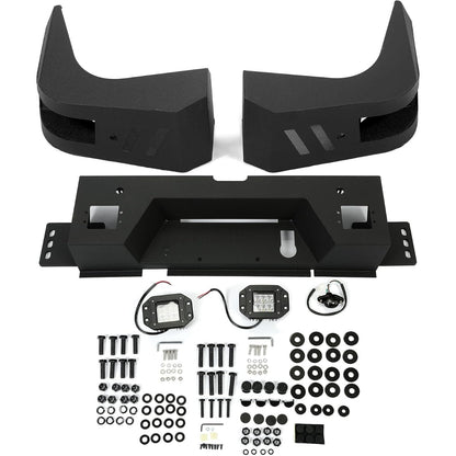 ALMULOO Rear Bumper Set of 3 pieces. Compatible with 2010-2024 Dodge Ram 2500 and 3500 models equipped with 2 x 18W LED lights