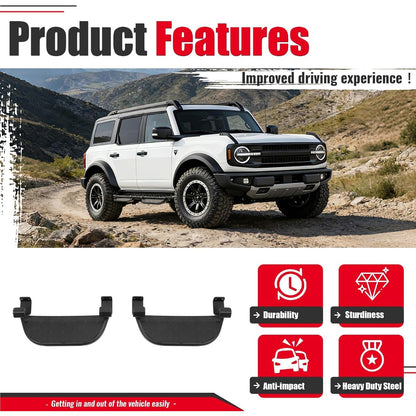 Running Boards Side Steps Compatible with 2021-2025 Ford Bronco 2/4 Door Steel Powder Coated Black 2Pcs Side Bars Step Plates