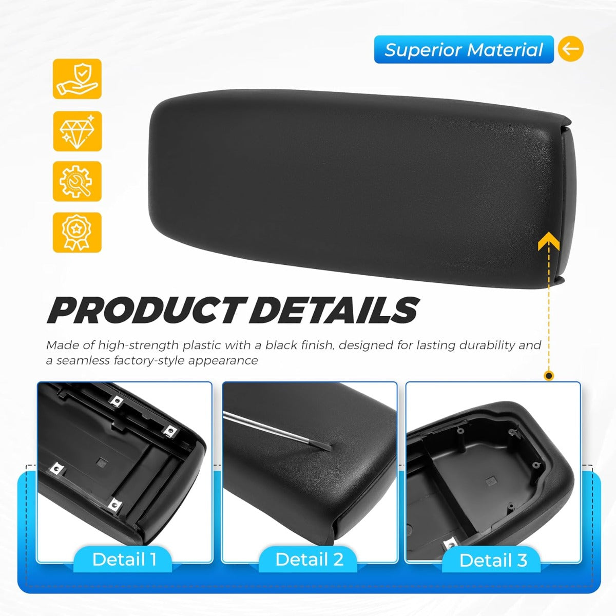 Center Console Armrest Lid Compatible with 2004-2011 Ford Ranger Replacement for 3L5Z-10644A22-AAC Plastic Black