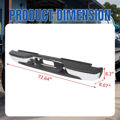 Rear Step Bumper Compatible with 1999-2007 Chevy Chevrolet Silverado GMC Sierra 2500 HD 3500 Truck Chrome Steel Replacement for GM1103129 12473000 GM1103141 GM1191121 LYAM-285T