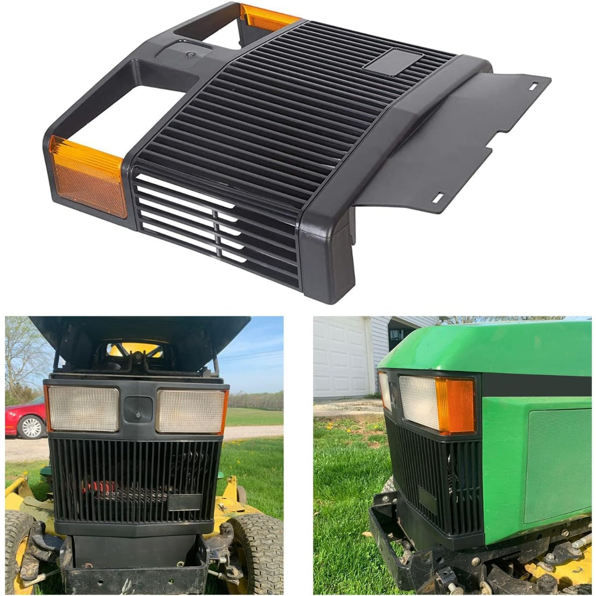Hood+Grille Compatible with John Deere 415 425 445 455 Lawn Mower Tractor Replacement for AM128986 AM118699 AM116207 Upper Hood Cowl Grille (Reflectors are included. Label is NOT included.)