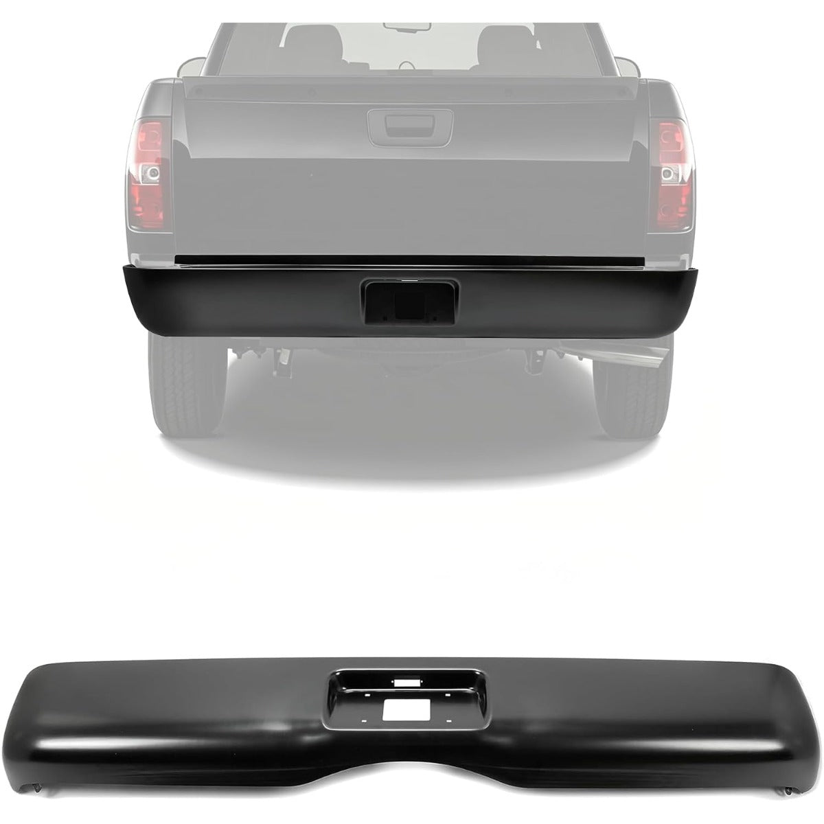 ALMULOO Steel Rear Roll Pan Compatible with 2007-2013 Silverado Sierra 1500 2500 3500 Fleetside Styleside Bed Truck Rear Roll Pan Bumper w/License Light Black