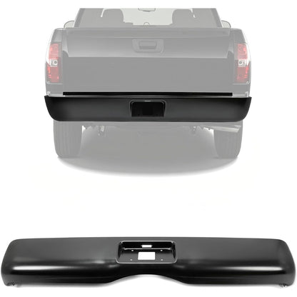 ALMULOO Steel Rear Roll Pan Compatible with 2007-2013 Silverado Sierra 1500 2500 3500 Fleetside Styleside Bed Truck Rear Roll Pan Bumper w/License Light Black