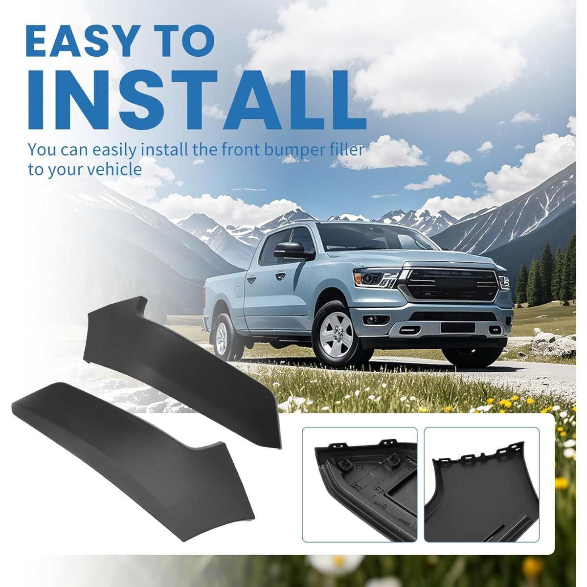 KUAFU Bumper End Filler Panel Kit Compatible with 2019-2024 Ram 1500 Matted