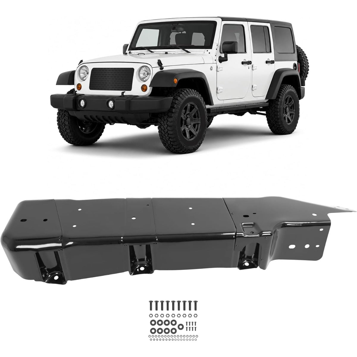 Fuel Tank Skid Plate Guard Compatible with 2007-2018 Jeep Wrangler 4 Door Replacement for 52059747AD 52059747AE 52059747AF 52059747AG Steel Powder Coated