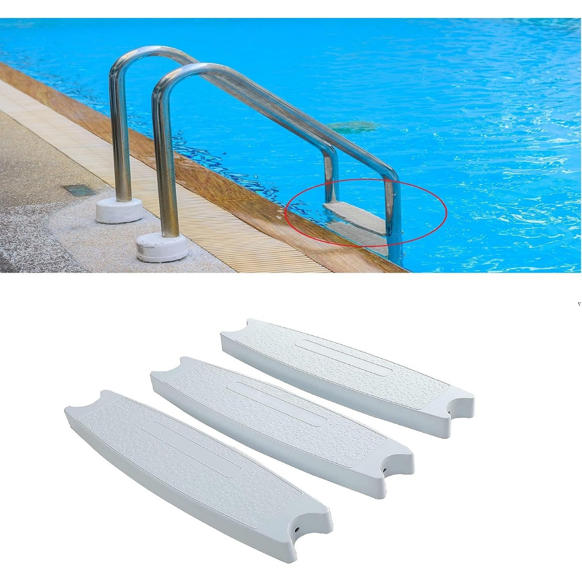 18 Inches Universal Pool Ladder Steps Replacement, 300 lbs Weight Capacity Heavy-Duty Molded Plastic Swimming Pool Ladder Rung Step 3Pcs LYOP-030S-3