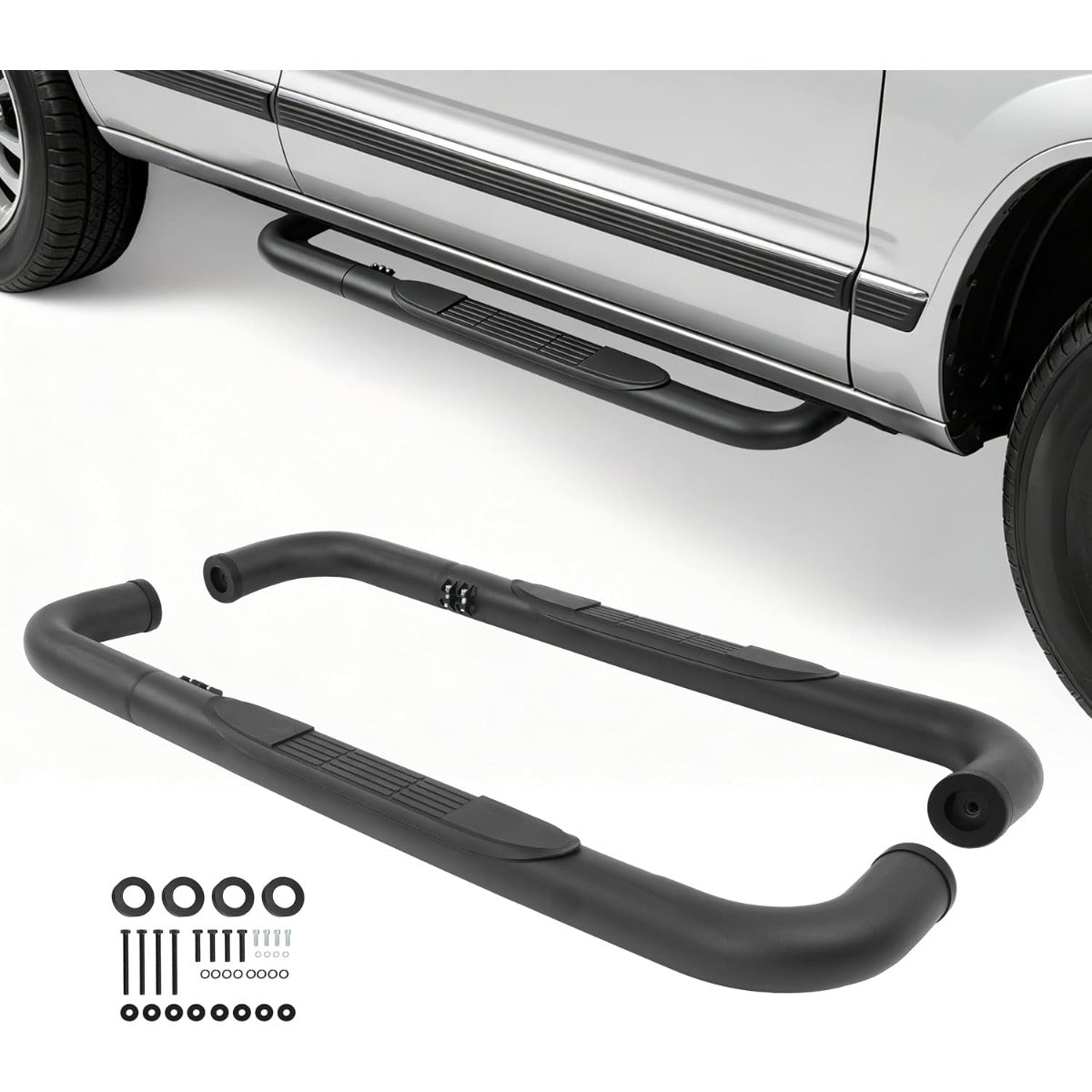 ALMULOO Pair Side Steps Compatible with 1988-1998 Chevy Chevrolet/GMC C/K Pickup Blazer Tahoe Yukon 2-Door Regular Cab Running Boards Step Bars Steel+Plastic Powder Coated Black Left + Right Side