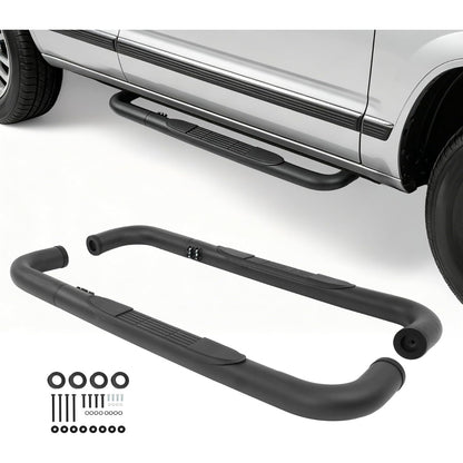 ALMULOO Pair Side Steps Compatible with 1988-1998 Chevy Chevrolet/GMC C/K Pickup Blazer Tahoe Yukon 2-Door Regular Cab Running Boards Step Bars Steel+Plastic Powder Coated Black Left + Right Side