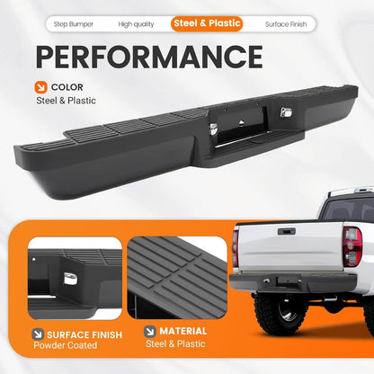 HECASA Rear Step Bumper Compatible with 1993-2011 Ford Ranger Fleetside/Styleside Supercrew FO1102257 W/Brackets & LED Lights w/o Parking Aid Sensor Holes Black