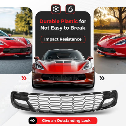 Front Bumper Lower Grille Compatible with 2014-2019 Chevrolet Corvette C7 All Models Z06 Style w/o Front Camera Bracket Painted Glossy Black