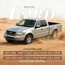 ALMULOO Pair Side Steps Compatible with 1997-2004 Ford F150/F250LD Super Cab 3-Door/4-Door Heritage Running Boards Step Bars Steel+Plastic Powder Coated Black Left + Right Side