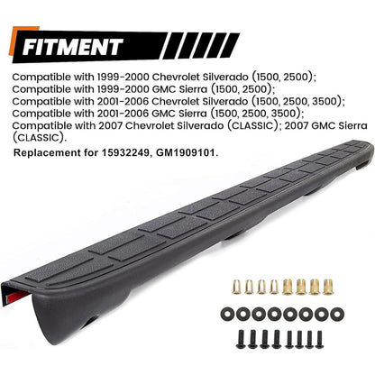 Tailgate Spoiler Cap Cover Compatible with 1999-2007 Chevy Silverado GMC Sierra Replacement for 15932249 GM1909101 Molding Top Protector Textured Black