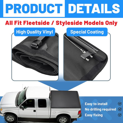 6.5 FT Truck Bed Tonneau Cover Compatible with 1997-2003 Ford F-150 F150 2004 Heritage Soft Roll-Up 79" Aluminum Powder Coated Black Fits Fleetside/Styleside Models Only