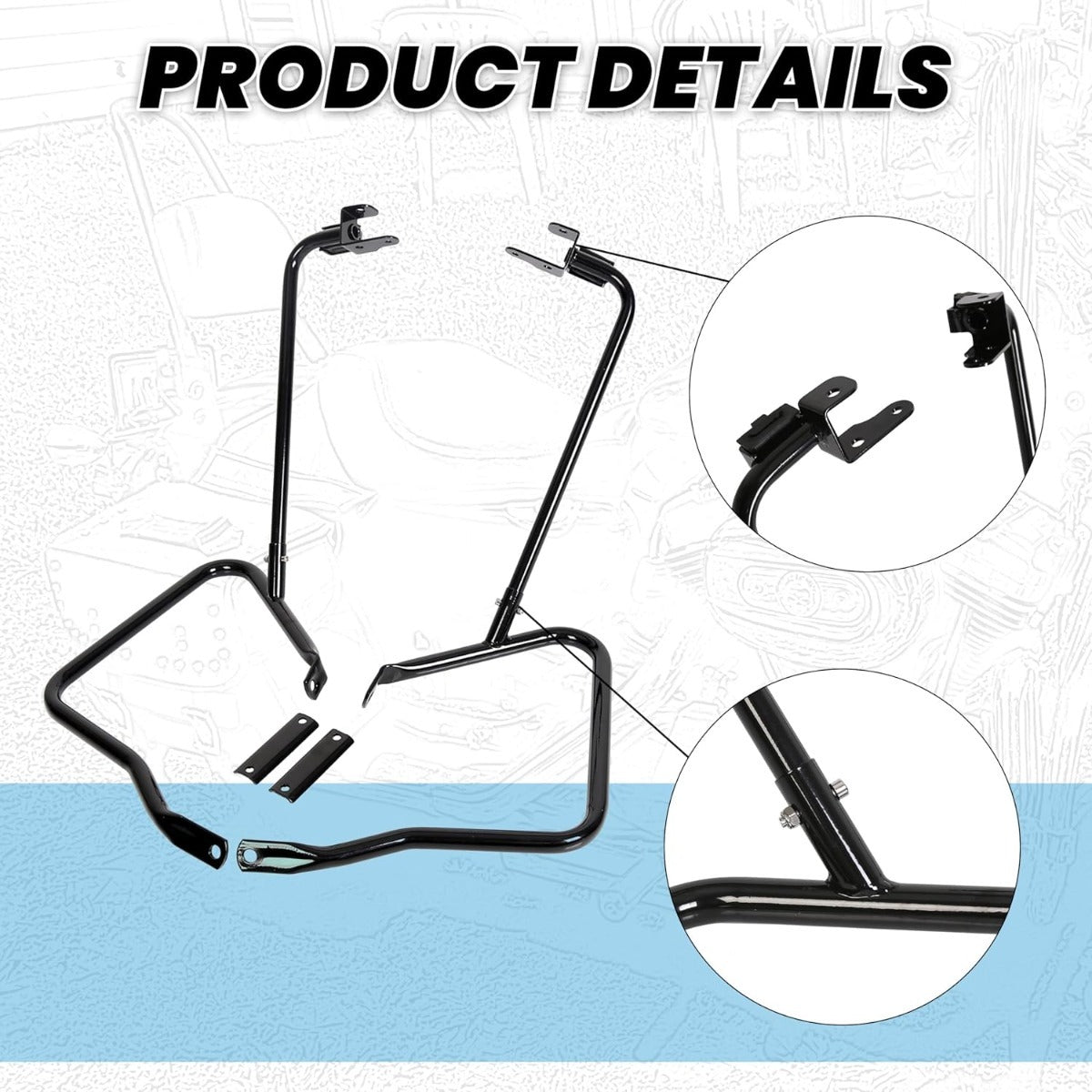 ECOTRIC Saddlebag Bracket Guard Bars Compatible with 2014-2024 Harley Davidson Touring Street Road Glide FLH Saddle Bags Guard Mount Black
